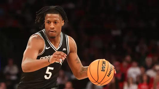 Jamier Jones dribbles the ball up the floor at Madison Square Garden at St. John's. 