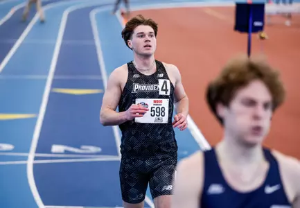 Eli Wood crossing the finish line at the 2026 Big East Indoor Track Championships