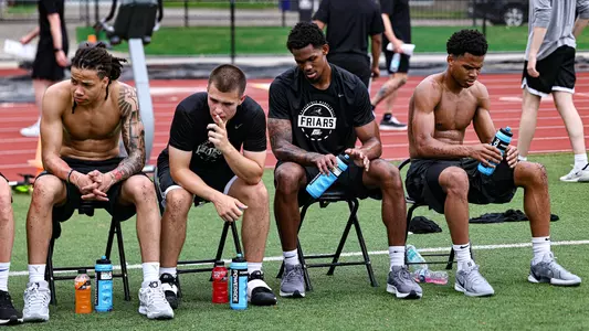 Malik Mack, Devin Vanterpool, John Jackson, & Gavin Hightower getting rest during tough workout