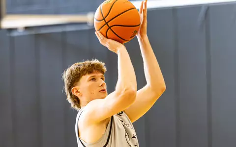Ryan Sabol pictured making a jump shot during practice 6/16