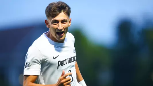 Men's Soccer's Sam Montalto celebrates a goal against Sacred Heart