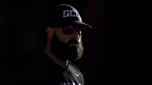 Phoenix,  AZ  April 9,  2024:  Baseball Sports Performance Coach Caleb Dupre during their 5-3 win over ASU at GCU Ballpark.  David Kadlubowski/GCU