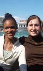 Seniors Jennifer Hoffman and Lena Ustymenko enjoy a water taxi ride in Venice.