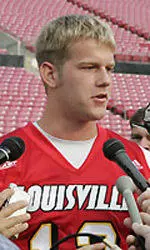 U of L quarterback Brian Brohm meets with reporters during Saturday's Media Day activities.