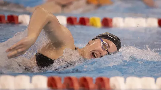 Arina Openysheva swims the 200 freestyle against Virginia on November 2, 2018.
