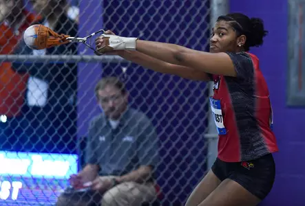 Louisville's Makenli Forrest competes in the women's weight throw during the 2018 ACC Indoor Track and Field Championship in Clemson, S.C., Friday, Feb. 23, 2018. (Photo by Bart Boatwright, theACC.com)