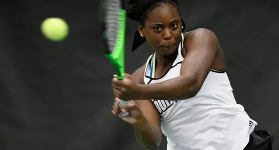 Louisville's Raven Neely competes in her singles match in round one of the 2018 ACC Women?s Tennis Championship in Cary, N.C., Wednesday, April 25, 2018. (Photo by Liz Condo, theACC.com)