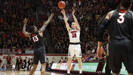 Ryan McMahon takes a three-pointer against Virginia Tech