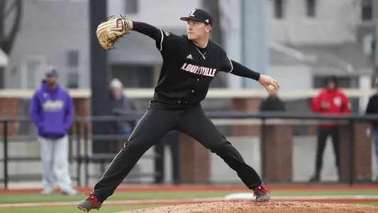 Reid Detmers tosses a pitch against James Madison at Jim Patterson Stadium.