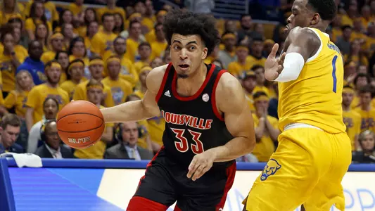 Jordan Nwora drives at Pitt