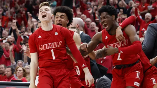 Keith Oddo  celebrates a three-pointer on Senior Day vs. Virginia Tech.