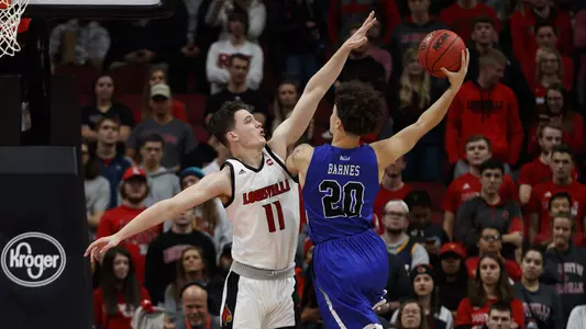 Quinn Slazinski reached to block an Indiana State player's shot on Nov. 13
