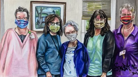 Sam Minrath's drawing of Shannon Karl's grandma and nursing home family