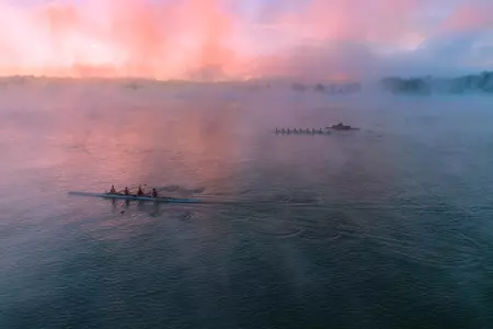 Cardinal Rowing practicing out on the Ohio River 