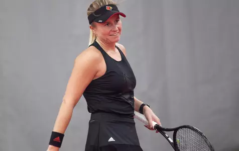Chelsea Sawyer smiles after winning a point 