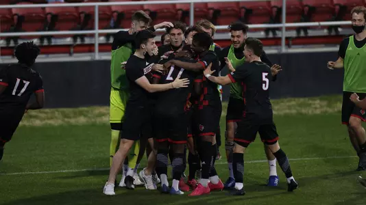 The Cardinals celebrate a goal in the win over Clemson.
