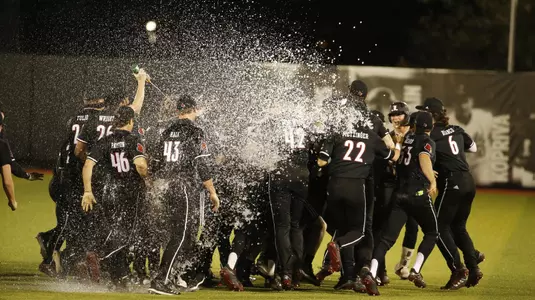 The Cardinals celebrate a walk-off win over Florida State.