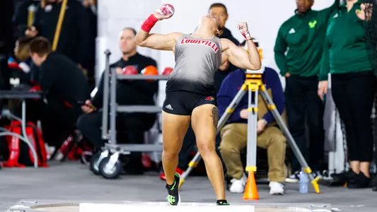Jayden Ulrich throws the shot put at the PNC Lenny Lyles Invitational.