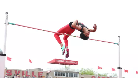 Brion Stephens clears the bar on his way to an event victory at the Clark Wood Invitational.