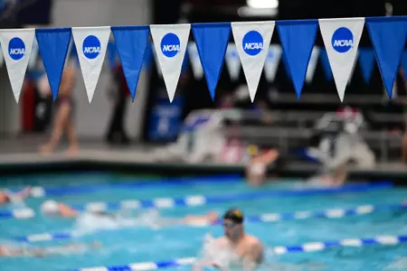 Flags above the pool at IUPUI