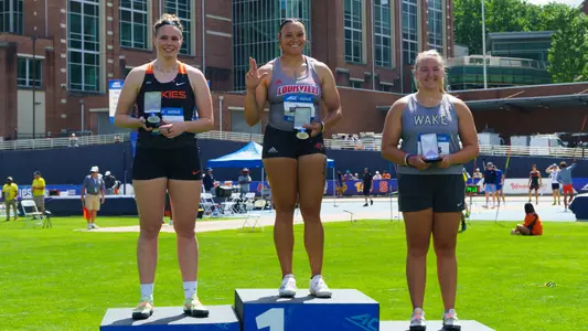 Jayden Ulrich wins the women's shot put at the ACC Outdoor Championships
