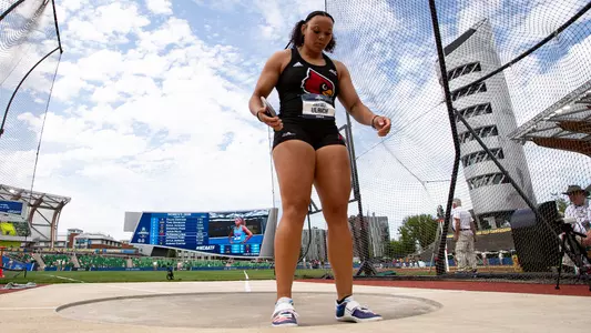 Jayden Ulrich stands in the discus ring at the 2024 NCAA Championships