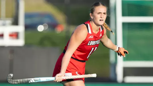 Caroline Pusey looks downfield in the game against JMU