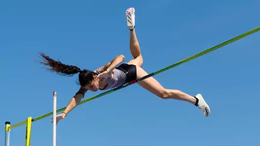 Iliana Triantafyllou clears the bar in the women's pole vault at the 2024 NCAA East Regionals.