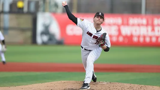 Parker Detmers pitching against St. John's.