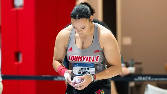 Jayden Ulrich competing in the women's shot put at the 2024 NCAA Indoor Championships