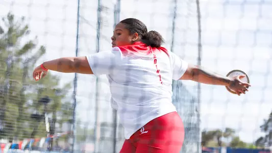 Jade Whitfield competes in the women's discus throw at the 2025 Jim Click Shootout & Multis.