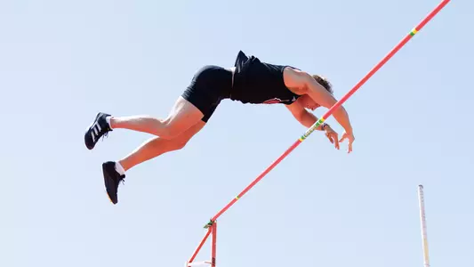 Lucas Couron clears the bar in the men's pole vault at the 2025 Jim Click Shootout & Multis.