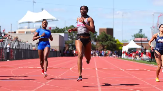 Kiyah Yeast crosses the finish line in the women's 100m at the 2025 Jim Freeman/Clark Wood Invitational.