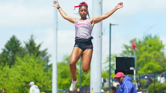 Synclair Savage competing in the long jump at the 2025 Jim Freeman/Clark Wood Invitational