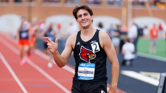 Paul Kallenberg throws the L up after winning the ACC decathlon title
