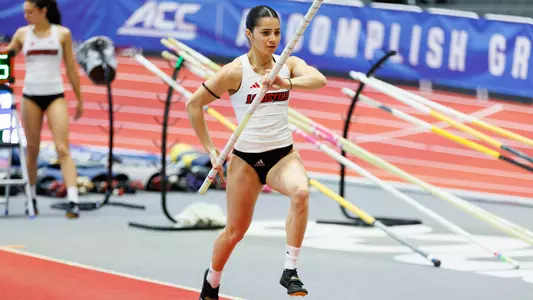 Iliana Triantafyllou pole vaults at the 2026 ACC Indoor Championships