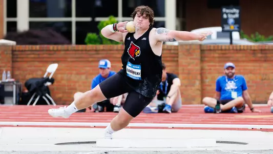 Johnny Sabinski throws shot put at the 2025 ACC Outdoor Championships