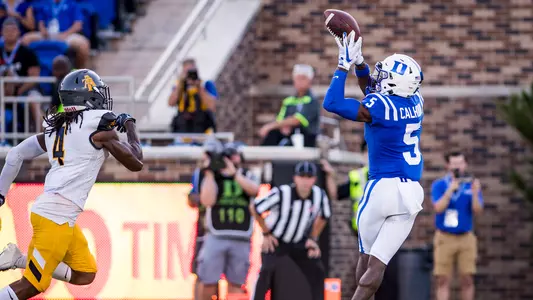 Jalon Calhoun catching a pass downfield against N.C. A&T.