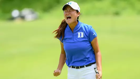 Gina Kim celebrates at the NCAA Championship