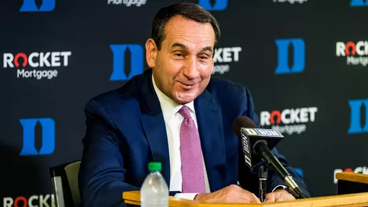 Duke Head Coach Mike Krzyzewski addresses the media on Monday at Cameron Indoor Stadium