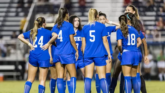 Duke women's soccer team huddle