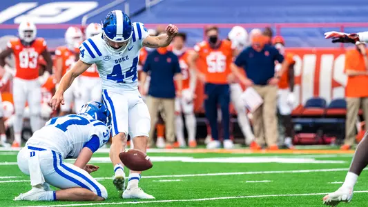 Charlie Ham kicks a field goal at Syracuse