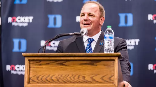 Head football coach Mike Elko speaks to media during a press conference