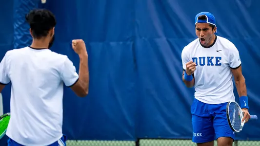 Faris Khan celebrates after earning a point against North Carolina