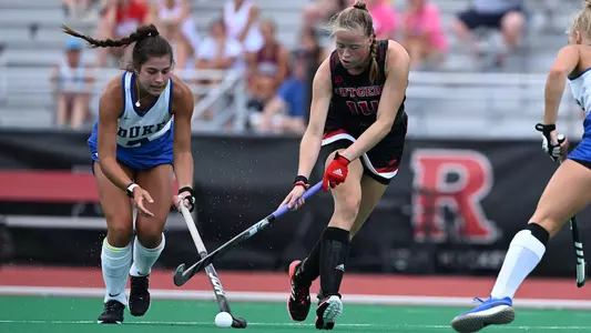 Josephine Palde plays against Rutgers in field hockey