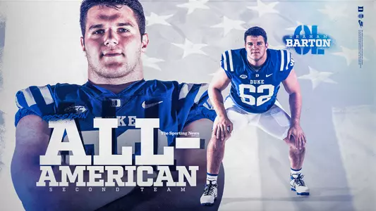 Duke senior offensive lineman Graham Barton has been named to The Sporting News 2023 Preseason All-America second team, the publication announced Tuesday.