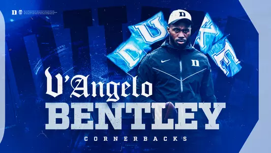 Duke head football coach Manny Diaz announced Wednesday that V'Angelo Bentley will join the Blue Devil program and serve as an assistant coach. Bentley will coach Duke's cornerbacks.
