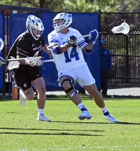 Brock Gonzalez takes a shot against Bellarmine in men's lacrosse action