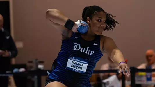 MaKayla Mason attempts a throw in the women's shot put at NCAA's