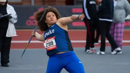 Kirstin West throws the javelin at the Raleigh Relays